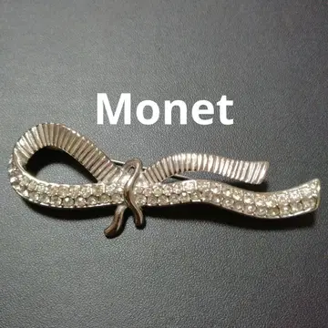 MONET 모네 브로치 리본 큐빅 빈티지