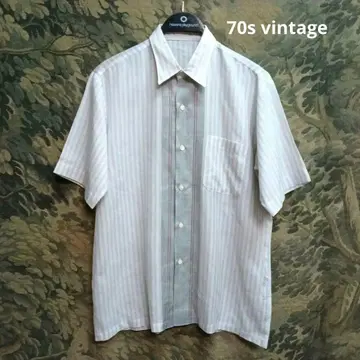 70년대 빈티지 린넨 블렌드 스트라이프 반팔 셔츠