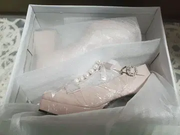 유메텐보 고급 리본 펄 스퀘어토 펌프스 핑크 23cm