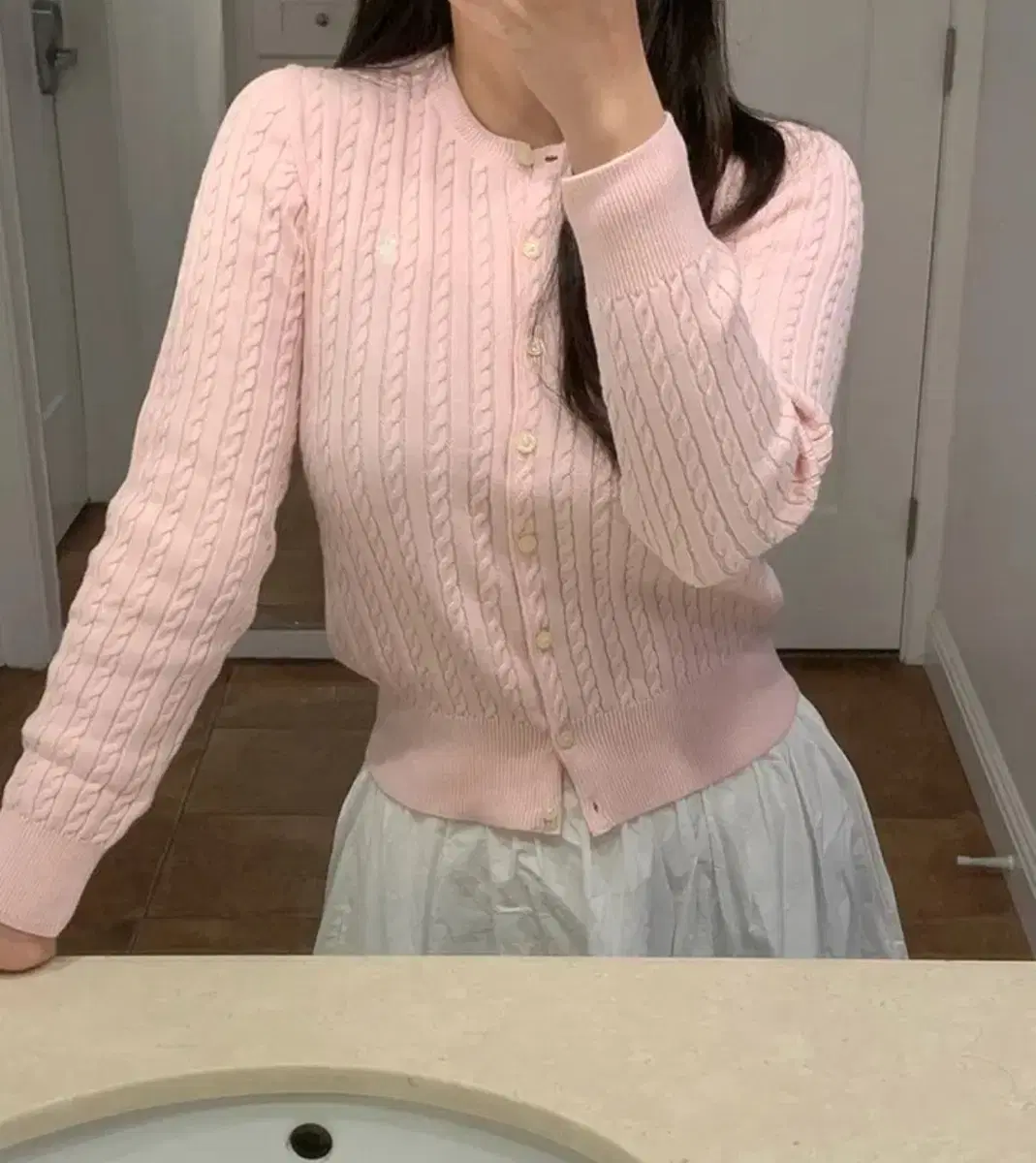 폴로 걸즈 케이블 꽈배기 가디건 헌트오브핑크 XL