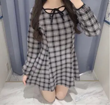 evelyn 에블린 체크 핏 원피스 차콜 그레이