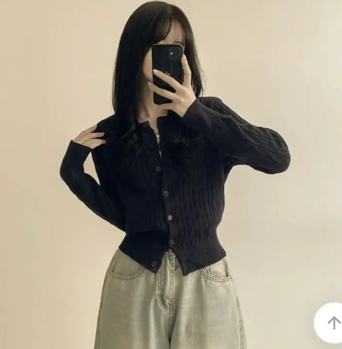 에이블리 블리즈 꽈배기 케이블 세미크롭 긴팔 남색 봄 가디건 판매합니다