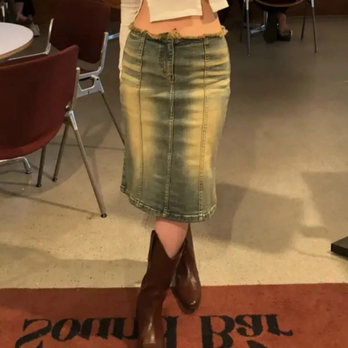 익스파이어드걸 미디 데님 스커트 라이트 S Midi Denim Skirt
