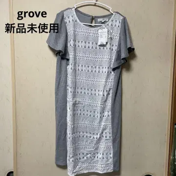 grove(그로브) 기하학 레이스 플레어 소매 원피스