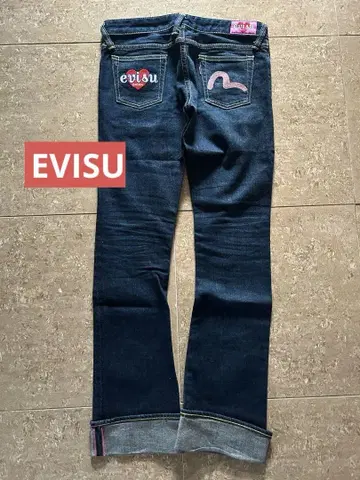 새상품급 EVISU 하트 자수 핑크 카모메 데님 청바지