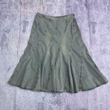 00's 빈티지 데님 스커트 롱 무릎 기장 플레어 그런지