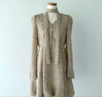 COCODEAL 자카드 페플럼 벌룬 미니 원피스 한정판 베이지