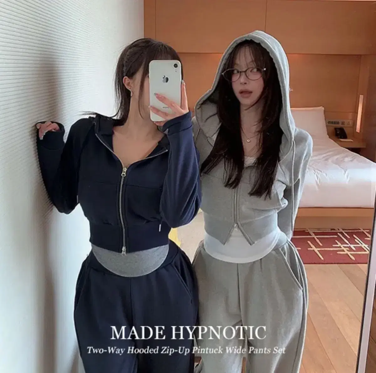 에이블리 히프나틱 자체제작 투웨이 후드집업 트레이닝 세트