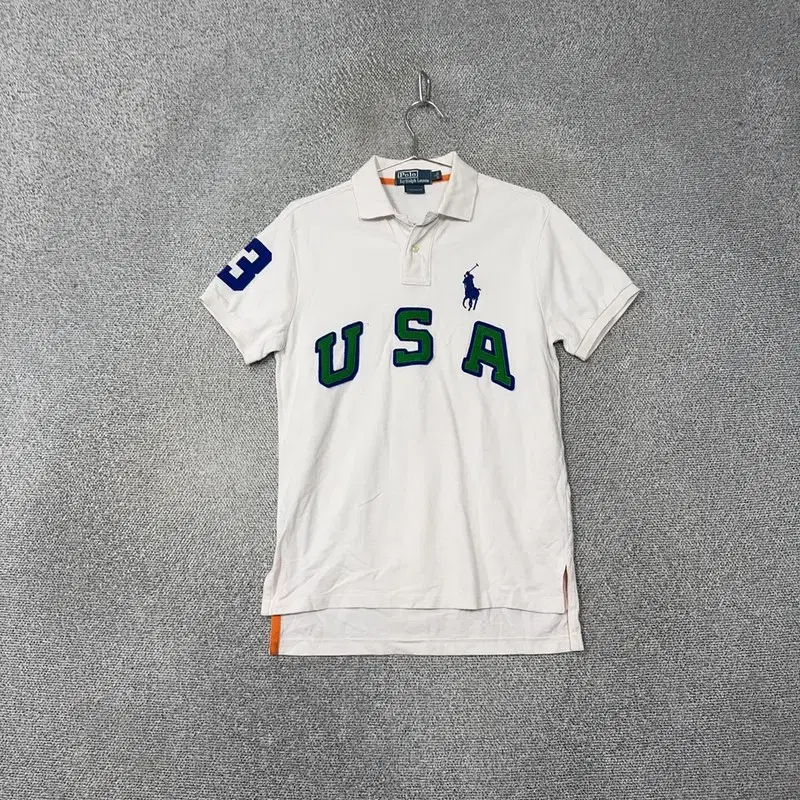 폴로 랄프로렌 USA 화이트 로고 반팔 카라티 S