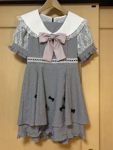 앙크루즈 쁘띠 리본 깅엄 콤비네존 세일러 카라 리본 포함