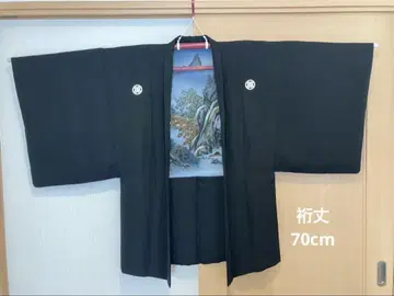 남자용 순수 실크 깃털 이중 블랙 문장 기모노 염색 5개 문장