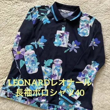 LEONARD 네이비 계열 꽃무늬 긴팔 피케 셔츠