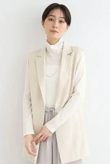INDIVI 인디비 린넨 느낌의 롱 베스트 자켓 그레이지
