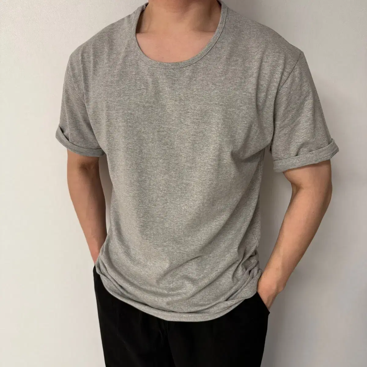 남자 U넥 반팔 무지티