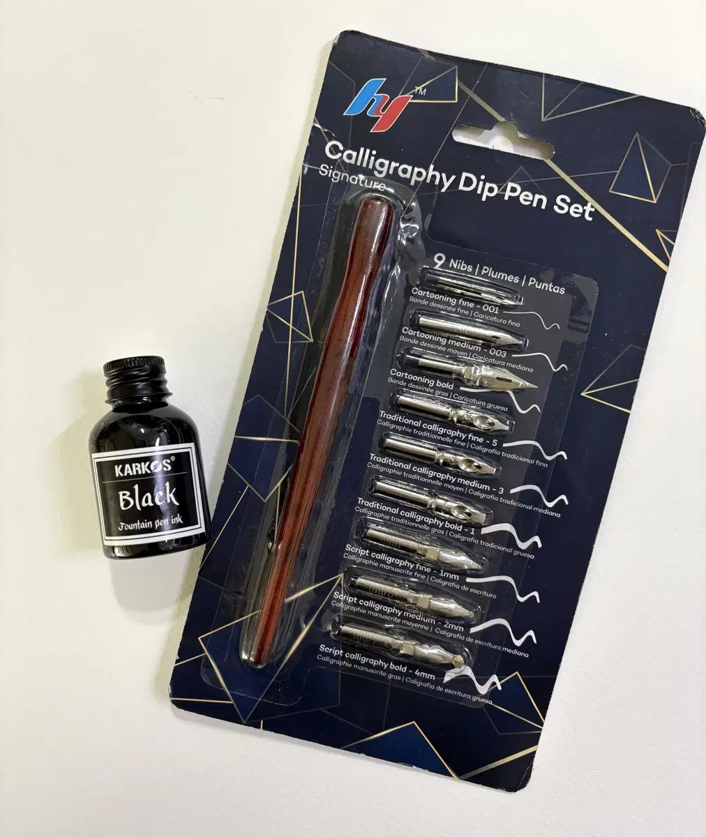 딥펜세트+잉크 30ml(펜대1개+펜촉9개+잉크1병) 캘리 애니메이션