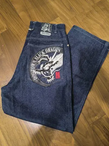 DOGTOWN BLACKDRAGON 배기 데님 팬츠 흑룡 자수 M