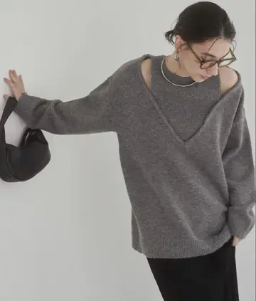ANGIE 그레이 오프숄더 V넥 니트 todayful ameli