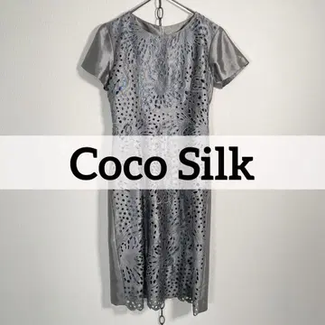Coco Silk 자수 반팔 레이스 원피스 실버 그레이 실크 실크