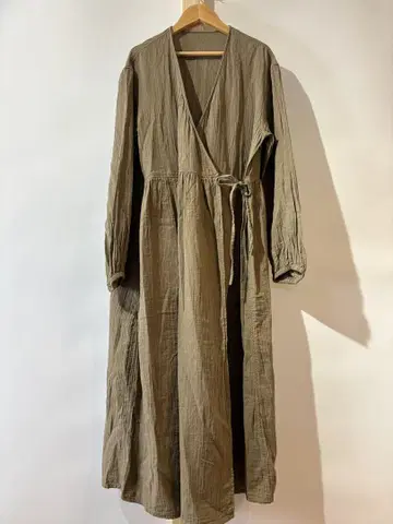 MUJI XL 주름 롱 가디건 카키 카슈쿨 레이어드 원피스