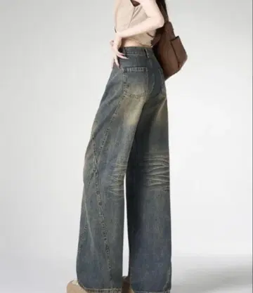 데미지 가공 와이드 레그 데님 팬츠