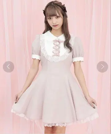 시크릿허니 레이스업 깅엄 원피스 핑크