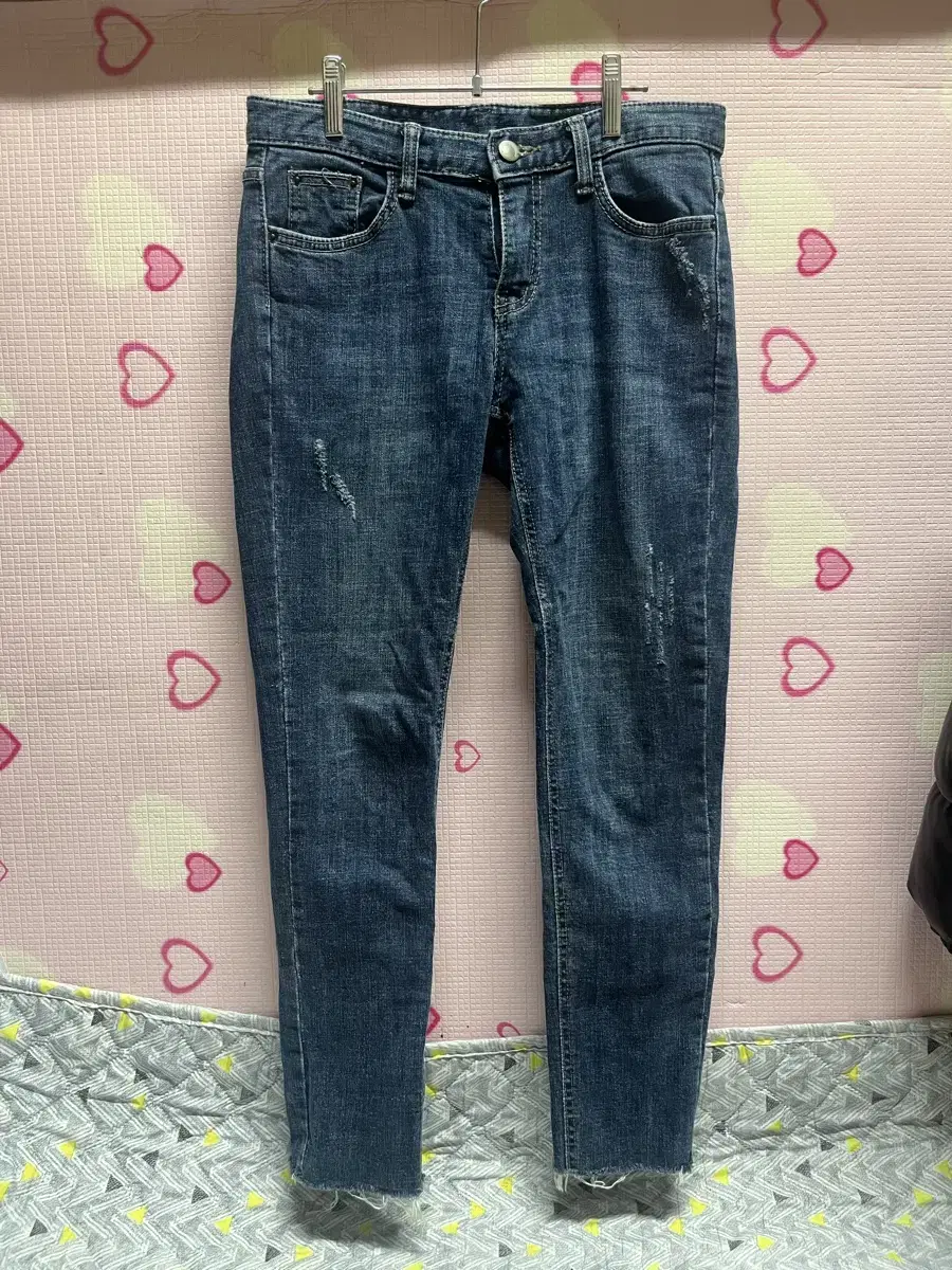 데님 로우라이즈 데미지 스키니 청바지