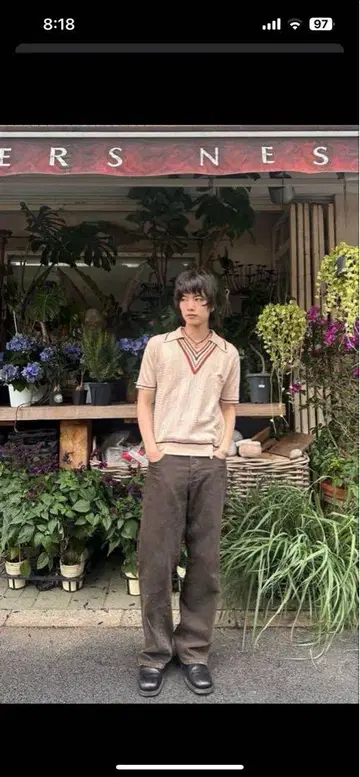 해바라기 넓은 트위스트 데님 브라운 28/32