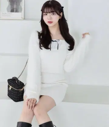 OLIVE des OLIVE Yui 기획 니트 미니 원피스 화이트