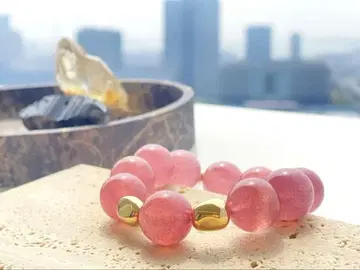 (고품질) 스트로베리 쿼츠 딸기 수정 팔찌 16mm
