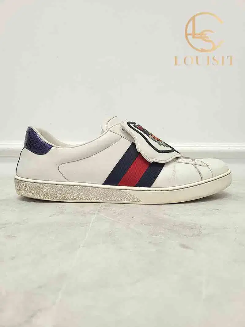 [10] Gucci White Angry Cat Patch Ace Sneakers