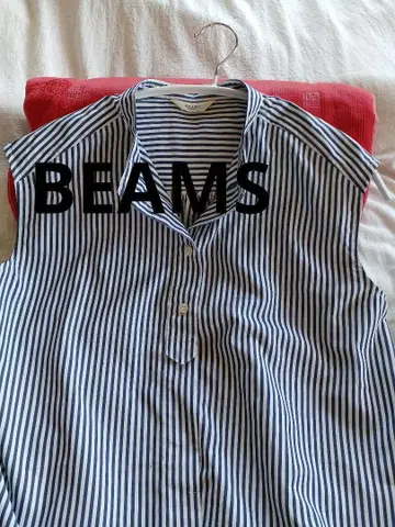 BEAMS 빔즈 슬리브리스 셔츠 원피스 스트라이프 프리 사이즈