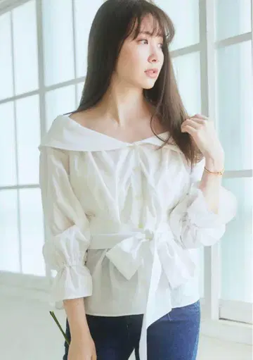 헤르립토 벨트 장식 면 블라우스