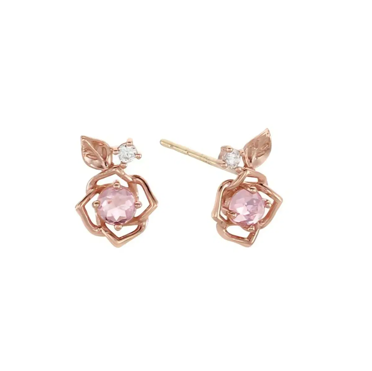 (NEW) Lloyds Birthstone Rose Flower Earrings Earrings 10K Keum