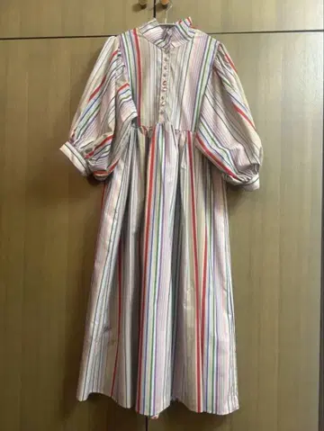 스트라이프 롱 원피스 긴팔
