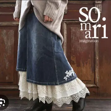 somari 레이스 라이너 비대칭 데님 스커트 1 오샤레 워커