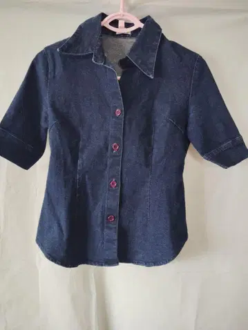 indio 다크 네이비 데님 5부 소매 셔츠 새상품