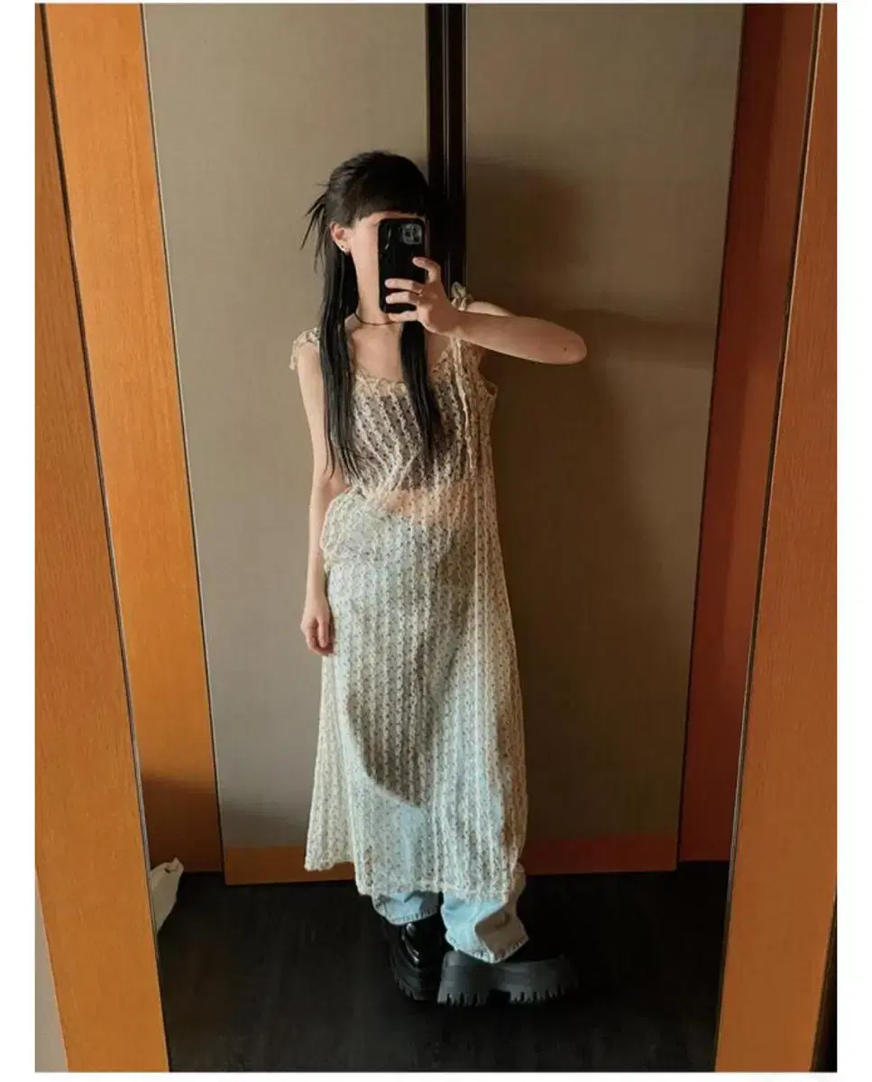 빈블 도트 시스루 레이어드 원피스 아이보리