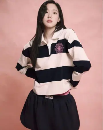 럭비 셔츠 스트라이프 플라워_아이보리 네이비