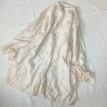 빅 사이즈 자카드 꽃무늬 롱 셔츠 원피스 아이보리 셔츠