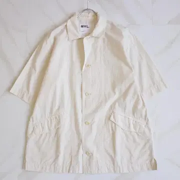 MHL. 코튼 린넨 오픈 카라 셔츠 L 아이보리