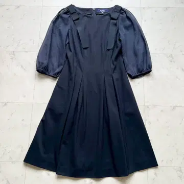 M'S GRACY 2021 소매 쉬폰 이소재 원피스 어깨 리본 네이비