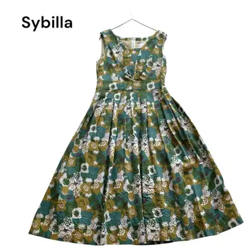 시빌라 Sybilla 롱 원피스 슬리브리스 플라워 패턴 그린 여름