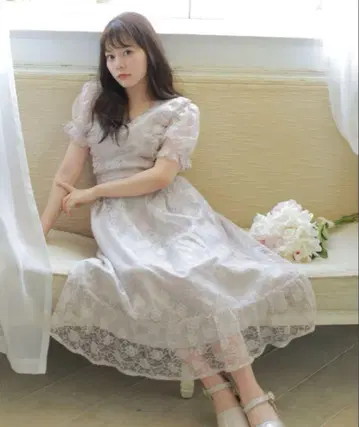 evelyn 허리 리본 레이스 원피스 핑크