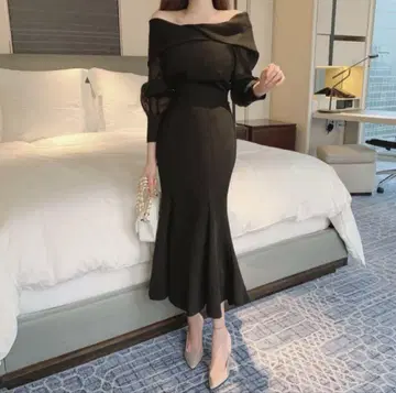 오프숄더 시스루 머메이드 드레스 원피스