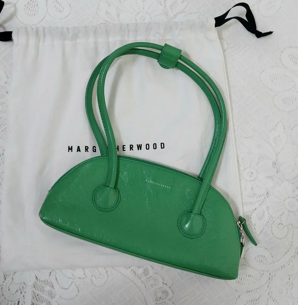 Marge Sher Wood Bessette Crack Leather Shoulder Bag Green