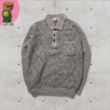 00's 빈티지 싸개 버튼 니트 하프 버튼 나일론 아메카지
