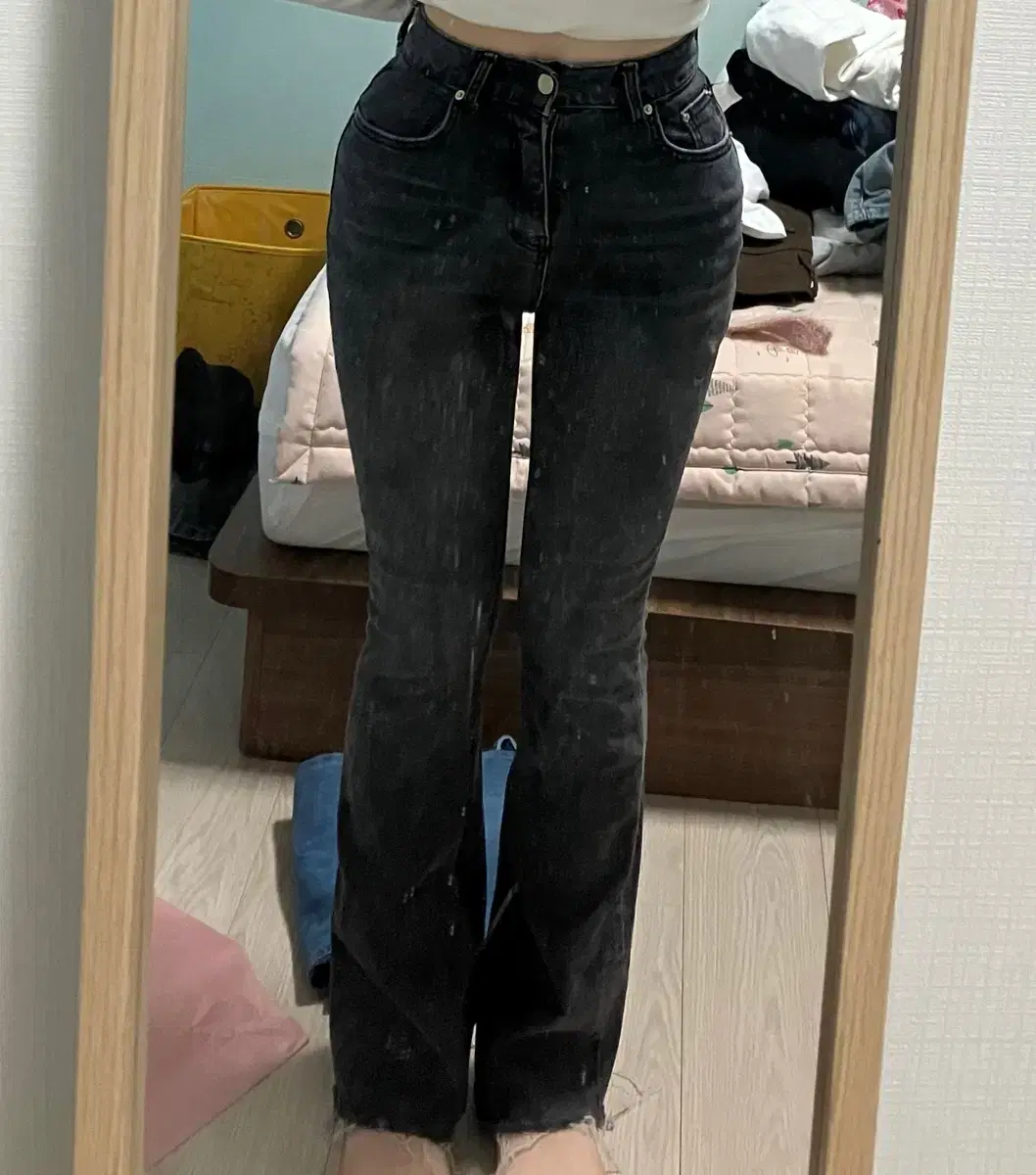 골반 패드 뽕 부츠컷 청 데님 바지 팬츠 진청
