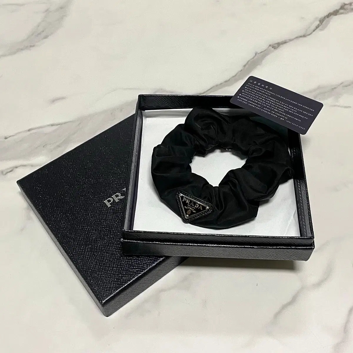 PRADA 프라다 Prada Rina Nylon Triangle Logo Scrunchie Hair Band