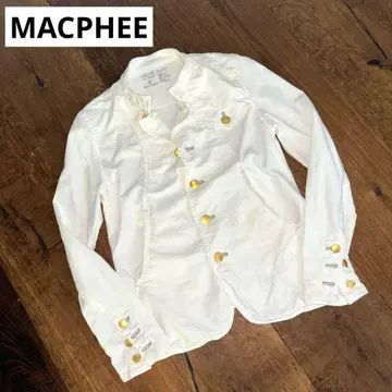 MACPHEE 스탠드 카라 자켓 면 100% 화이트 골드 버튼