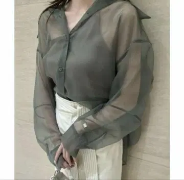 포인트 컬러 오간자 셔츠 시어